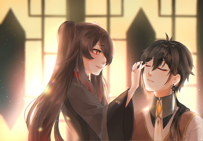 Hu Tao and Zhongli from Genshin Impact