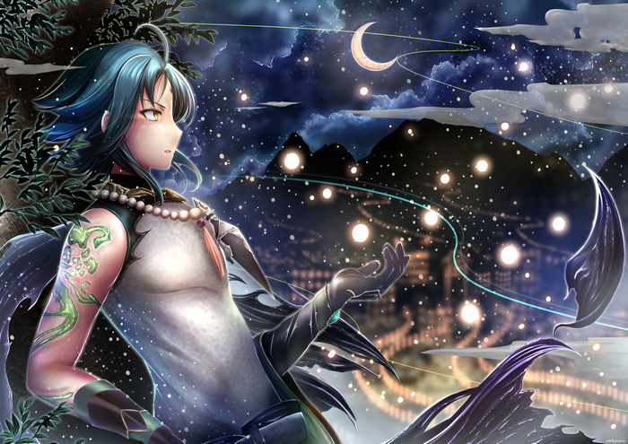 Xiao from Genshin Impact at night