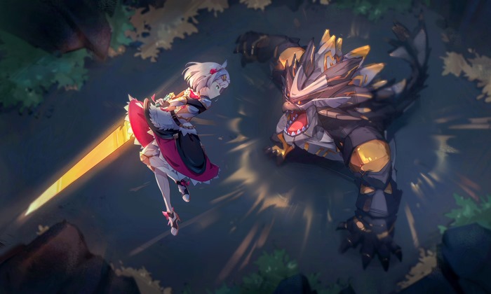 Noelle from Genshin Impact fighting a monster