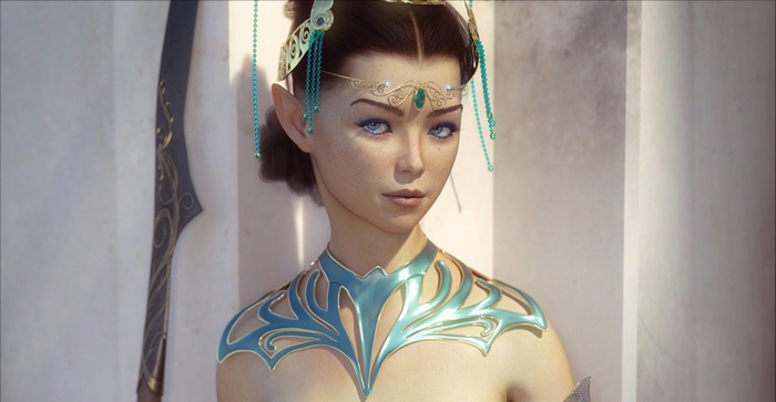 Fantasy Elf with Ornate Headdress and Armor