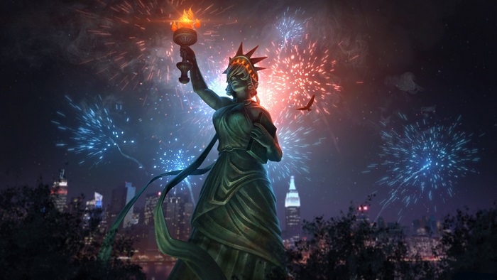 Statue of Liberty with Fireworks in New York City