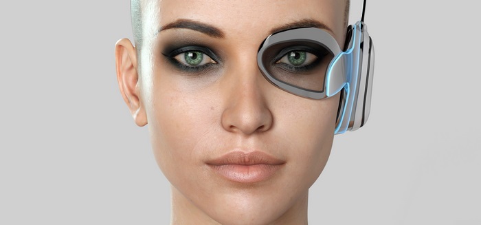 Sci-fi woman with cybernetic eye device