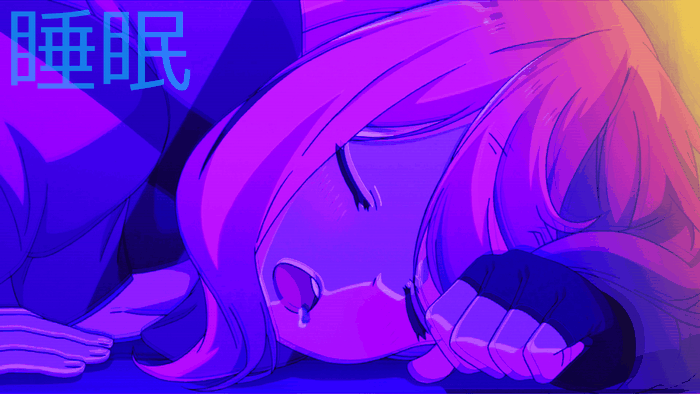 Girl with pink hair sleeping