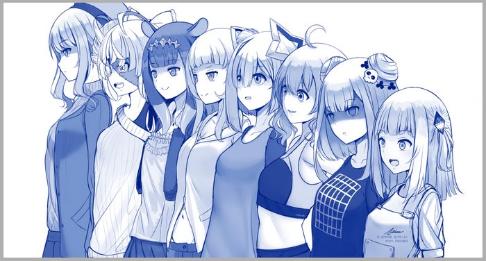 Hololive characters in a line