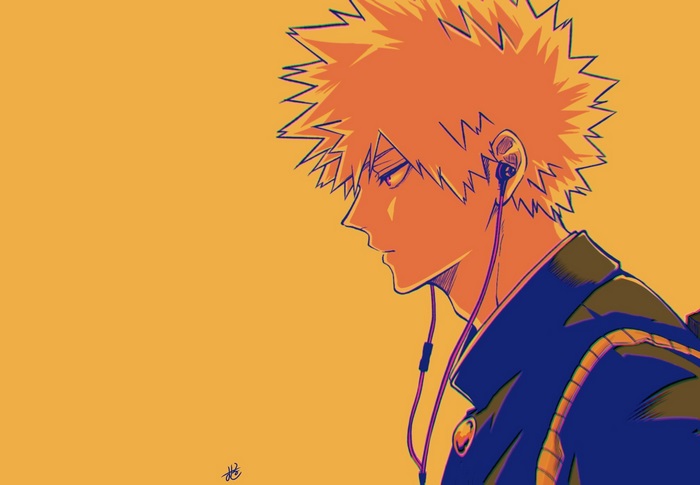 Katsuki Bakugou from My Hero Academia with headphones