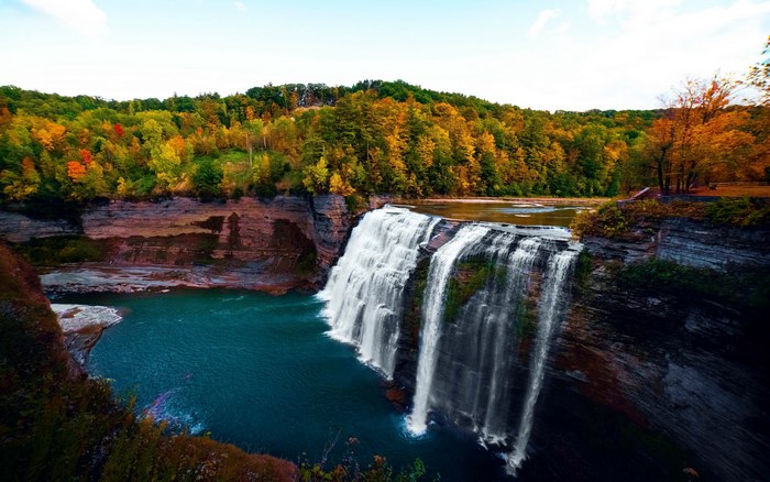 Waterfall in Autumn Forest