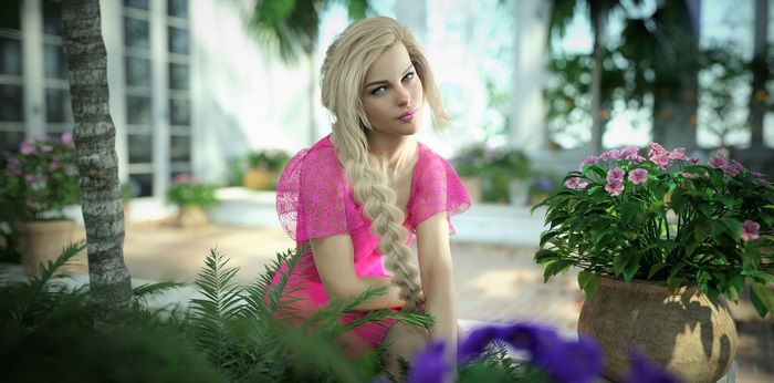 Woman in pink dress with braided hair