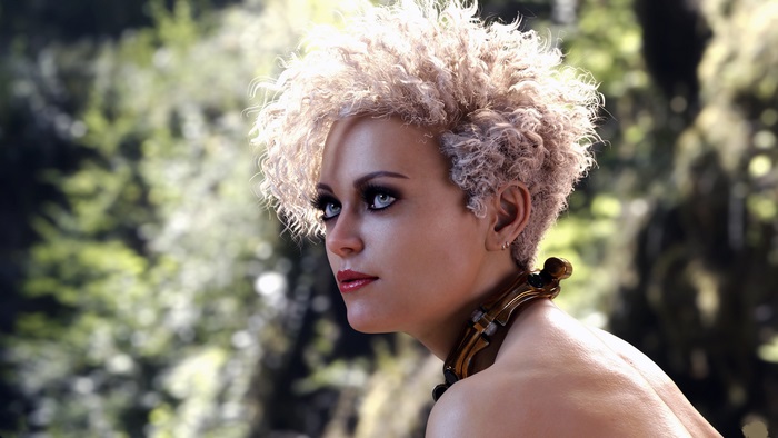 Fantasy Woman with Curly Hair and Ornate Necklace