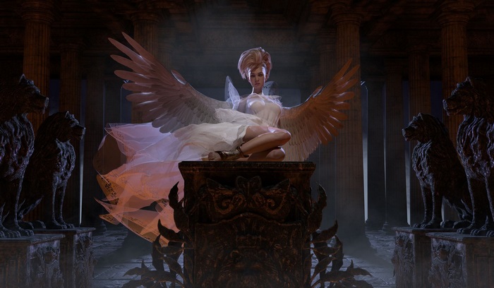 Fantasy Angel with Wings in Temple