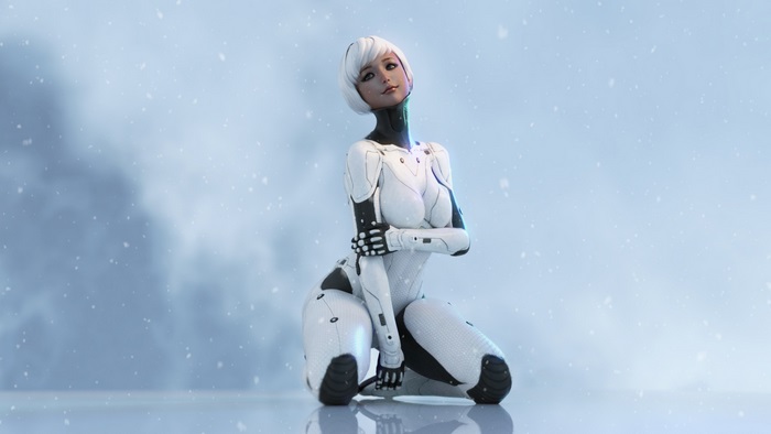 Sci-Fi Robot Girl in Snow