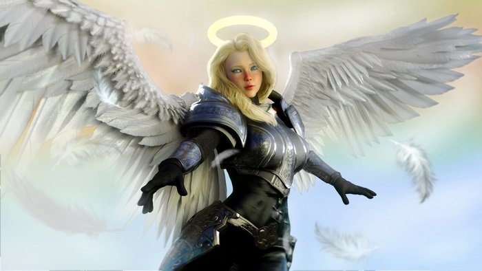 Fantasy Angel Warrior with Wings and Halo