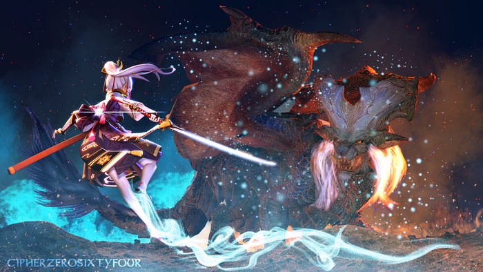 Kamisato Ayaka fighting a monster