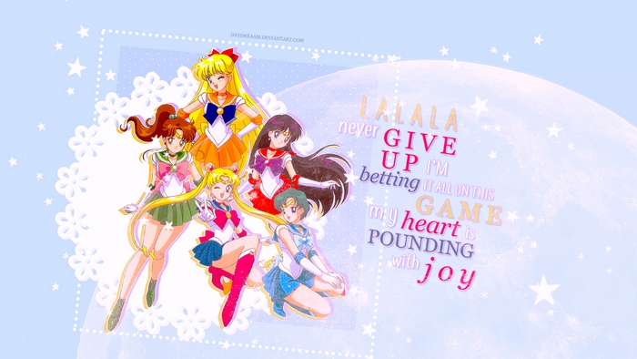 Sailor Moon characters with text overlay