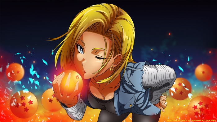 Android 18 from Dragon Ball holding a Dragon Ball 4K