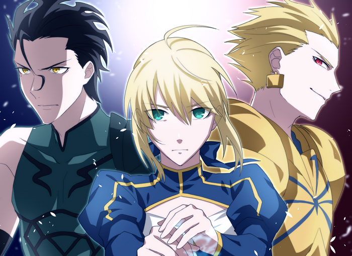 Saber, Gilgamesh, and Iskandar from Fate/Zero