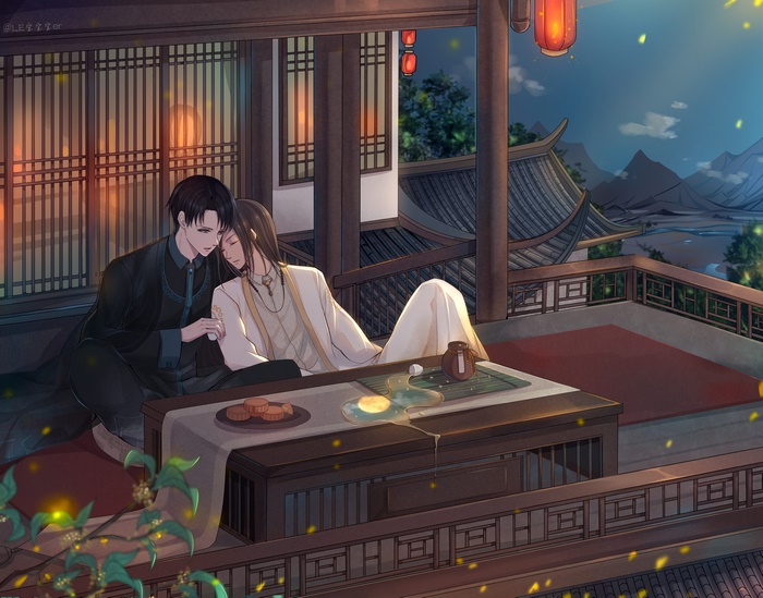 Levi Ackerman and Eren Yeager in traditional Chinese attire