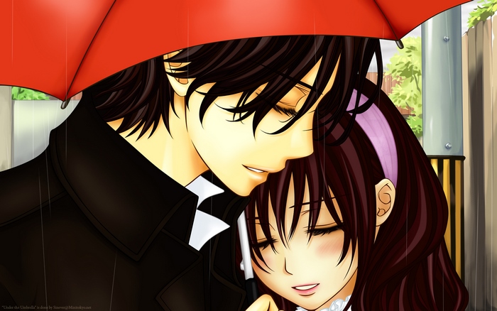 Yuki Cross and Kaname Kuran from Vampire Knight under an umbrella