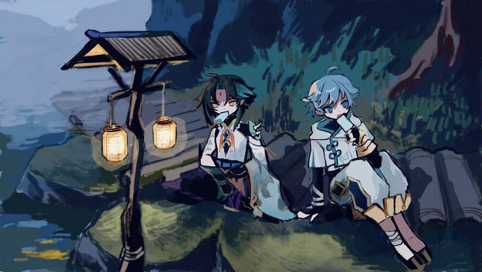 Xiao and Chongyun from Genshin Impact eating popsicles