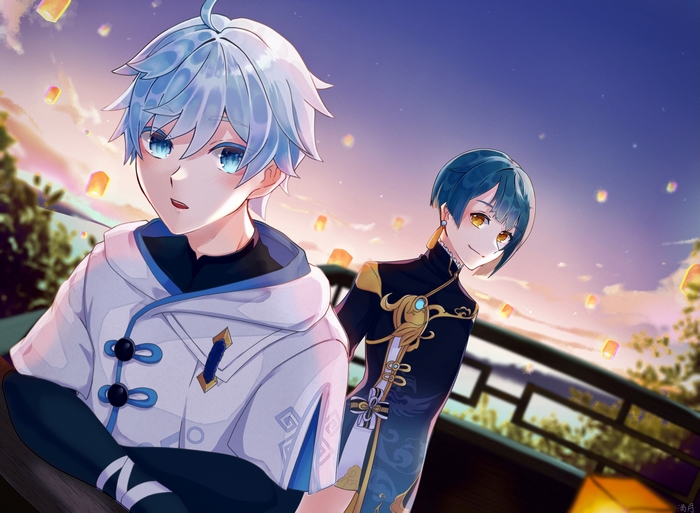 Chongyun and Xingqiu from Genshin Impact