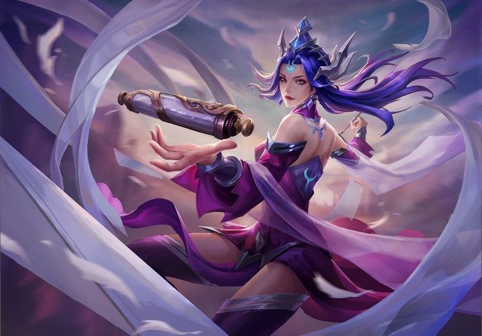 Fantasy Woman with Scroll and Purple Dress