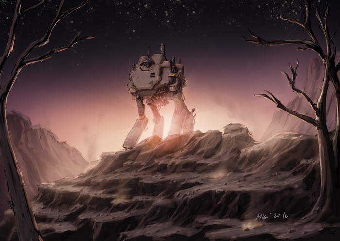 Sci Fi Robot on a rocky alien planet 4K