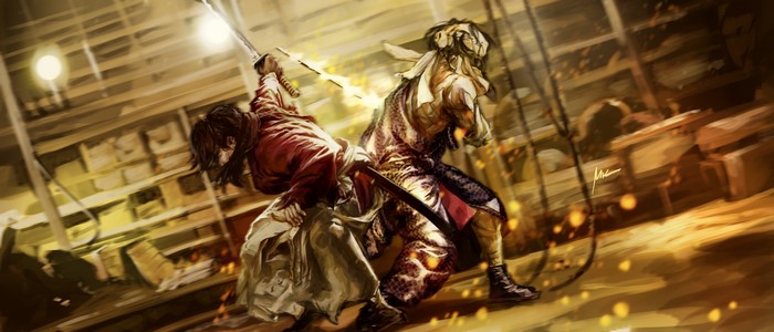 Kenshin Himura and Makoto Shishio fighting