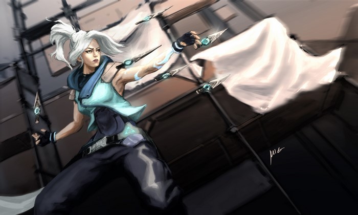Jett from Valorant throwing knives