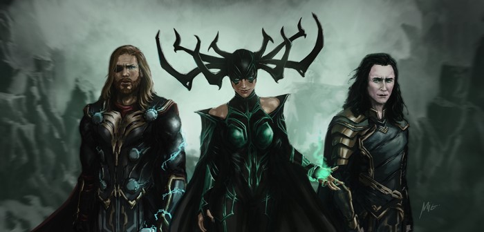 Thor, Hela, and Loki from Marvel Comics