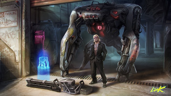 Man and Robot in Sci Fi Cyberpunk 4K