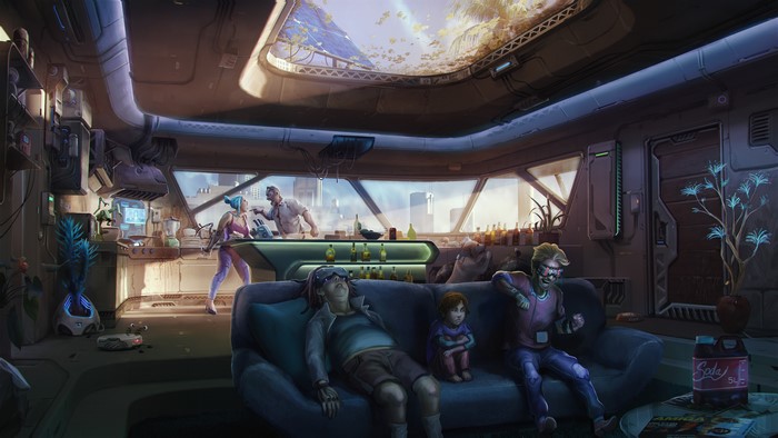 Sci Fi Cyberpunk Apartment with Family