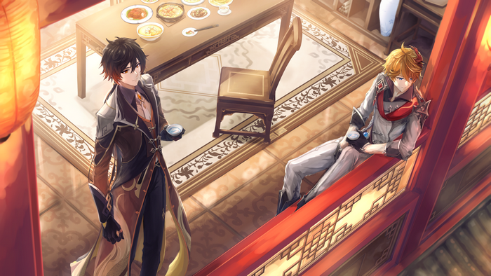 Tartaglia and Zhongli Relaxing Scene Genshin Impact
