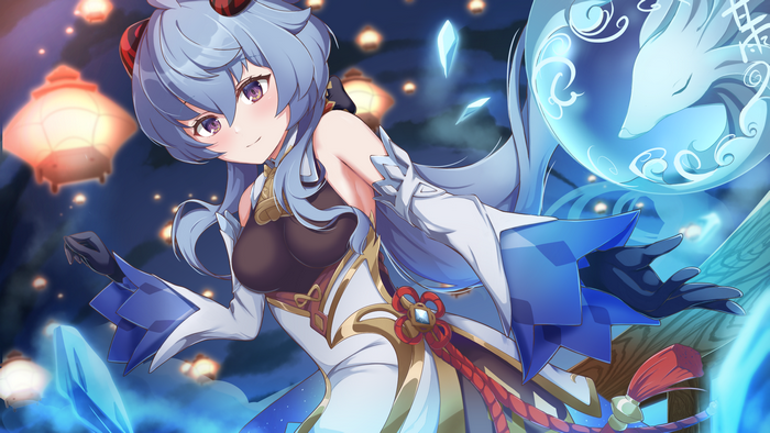 Ganyu from Genshin Impact with ice fox spirit