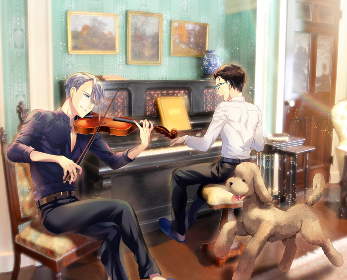 Victor Nikiforov and Yuuri Katsuki playing music
