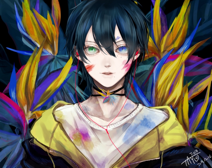 Saburo Yamada from Hypnosis Mic with colorful flowers