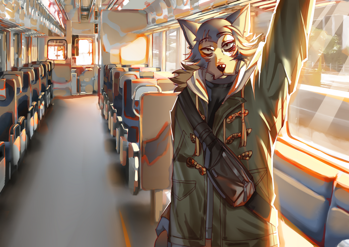 Legosi from Beastars on a train