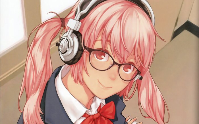 Super Sonico with pink twintails and headphones