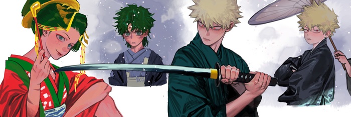 My Hero Academia: Izuku Midoriya and Katsuki Bakugou with Katanas