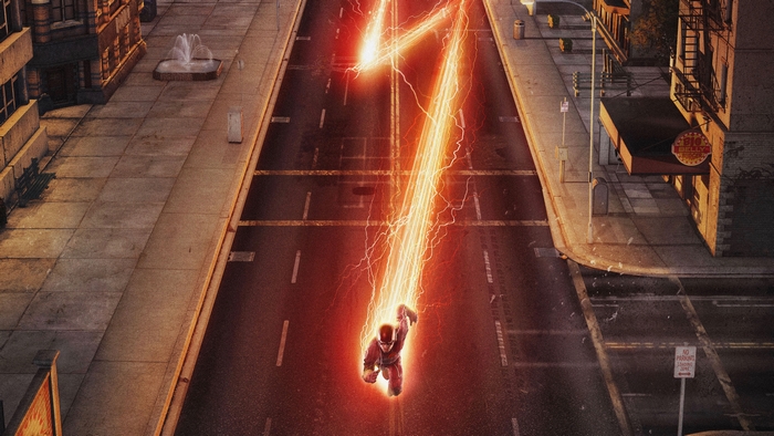 The Flash from DC Comics running on a street