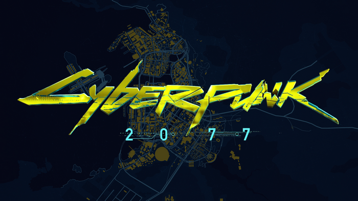 Cyberpunk 2077 logo over a city map