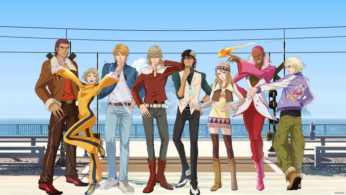 Tiger & Bunny characters standing on a platform