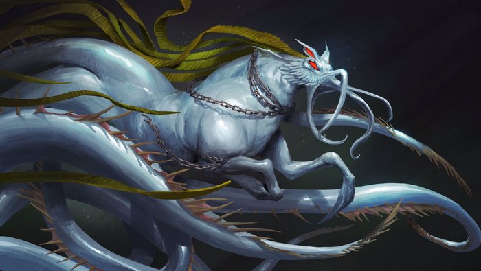 Mythical creature with chains and seaweed
