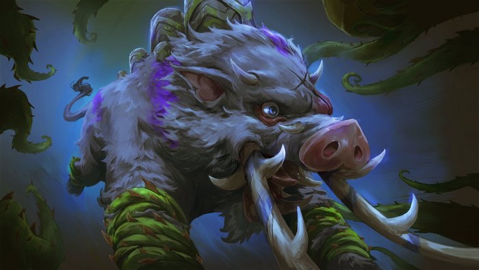 Boar creature with purple markings and tusks from Gods Will Fall