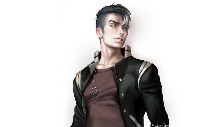 Anime boy with undercut hairstyle and cross necklace