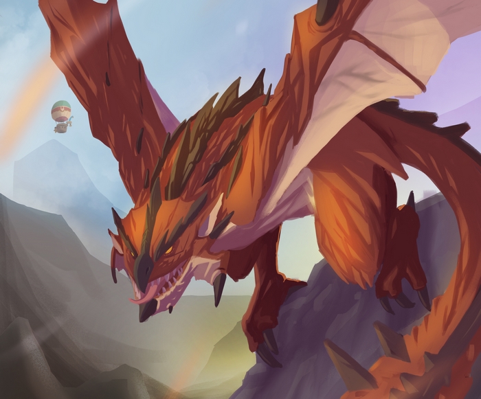 Dragon from Monster Hunter flying over mountains