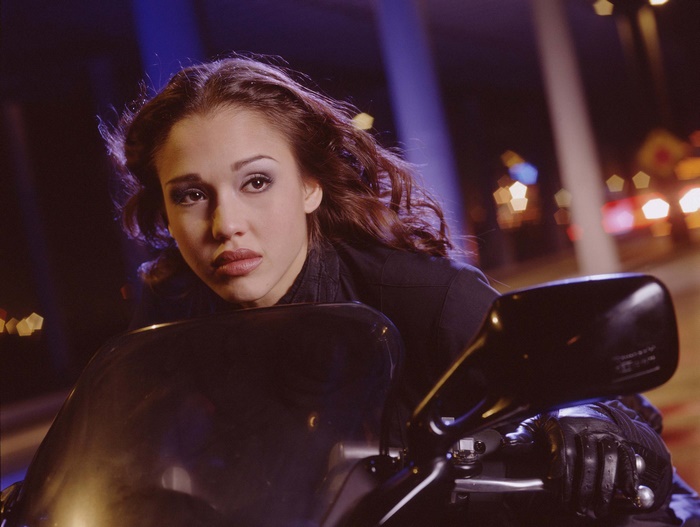 Max Guevara from Dark Angel on a motorcycle