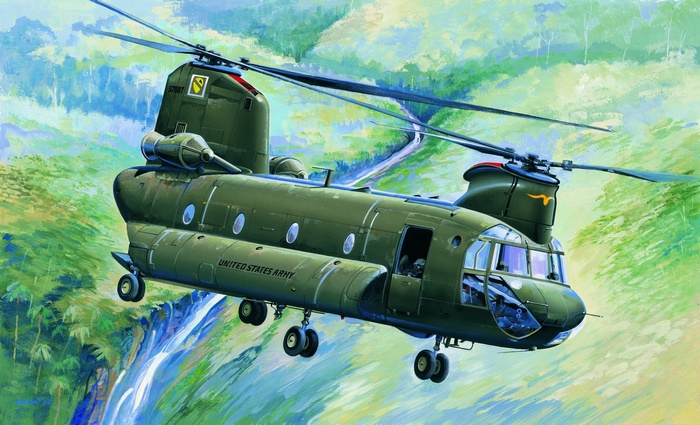 Boeing CH-47 Chinook helicopter in flight