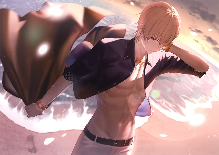 Gilgamesh from Fate/Grand Order on a beach