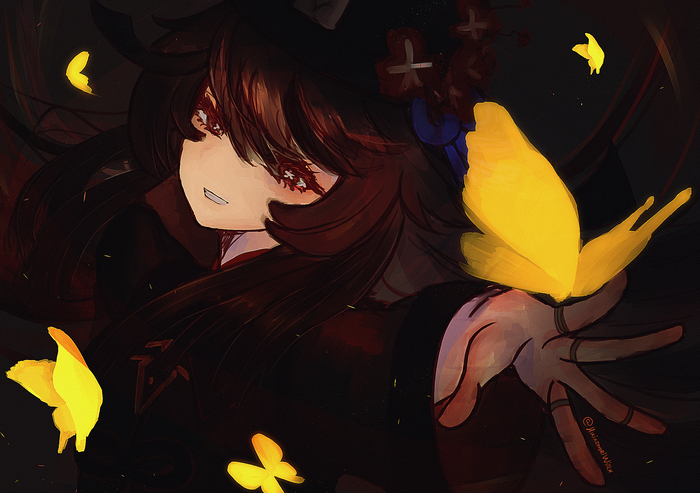 Hu Tao from Genshin Impact with butterflies