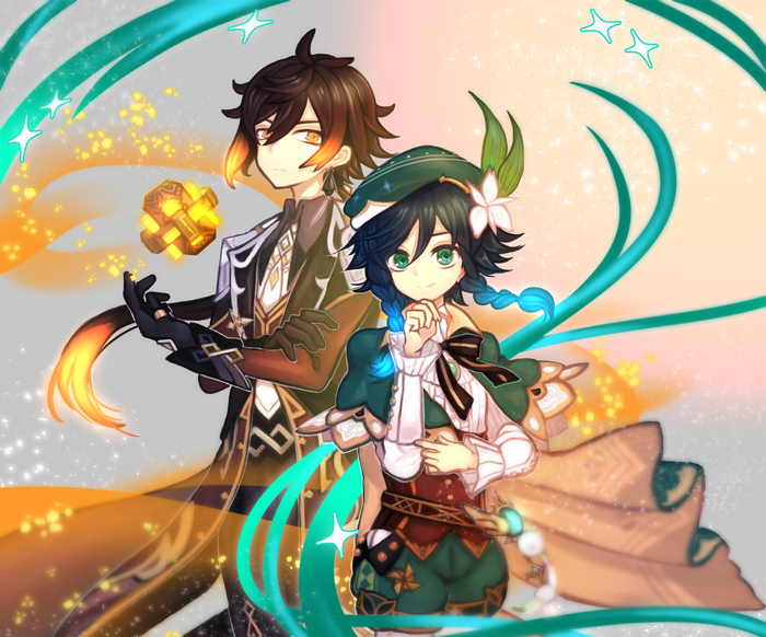 Zhongli and Venti from Genshin Impact