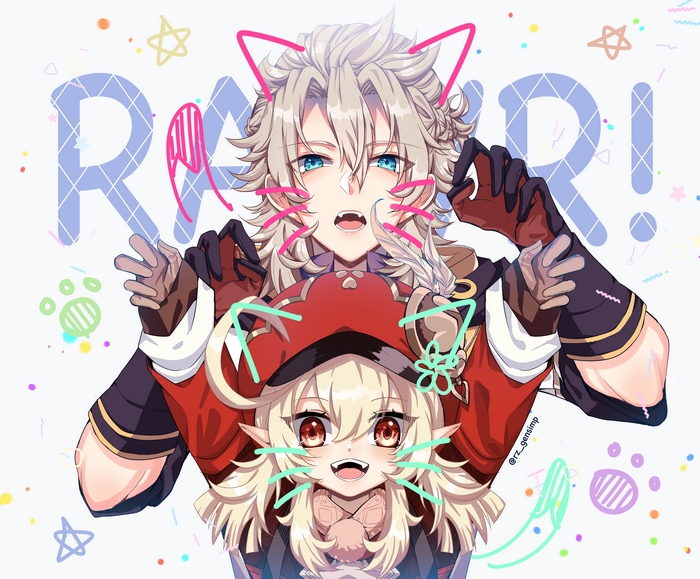 Albedo and Klee from Genshin Impact with cat ears
